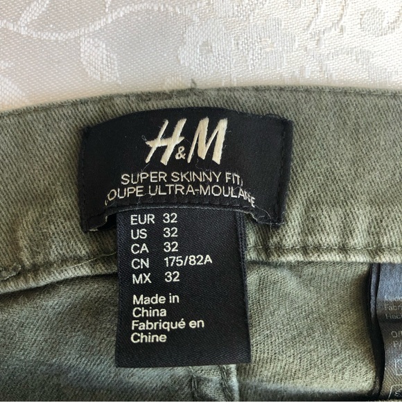 H&M Super Skinny Fit Olive Green Jeans Denim Pants Women’s Size 32 Stretchy - Picture 7 of 16